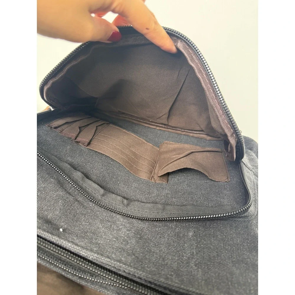Canvas Messenger Bag Charcoal Gray Crossbody Laptop Satchel Multi-Pocket Utility